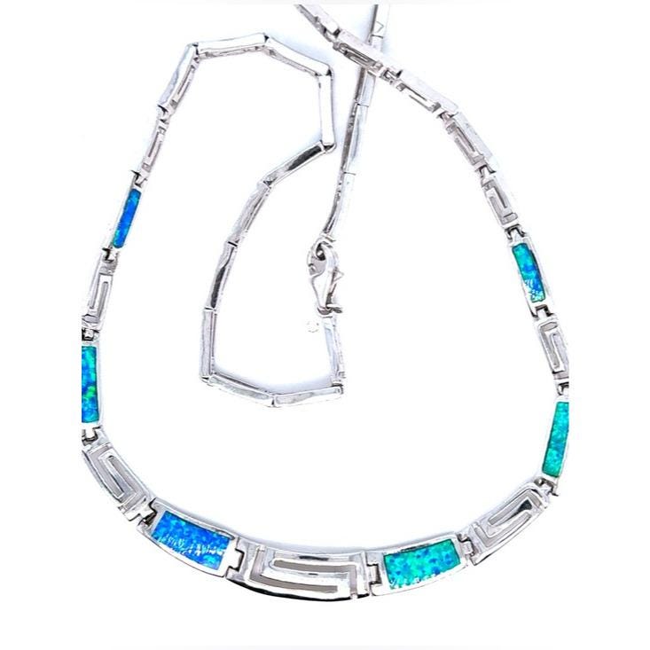 Sterling Silver 925 Blue Opal Inlay Necklace