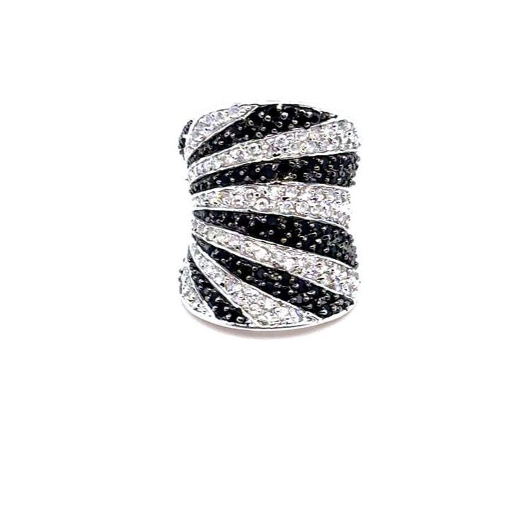 Silver 925 Black & White Spiral Pave Statement Ring