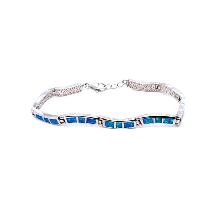 Sterling Silver 925 Blue Opal Inlay Bracelet