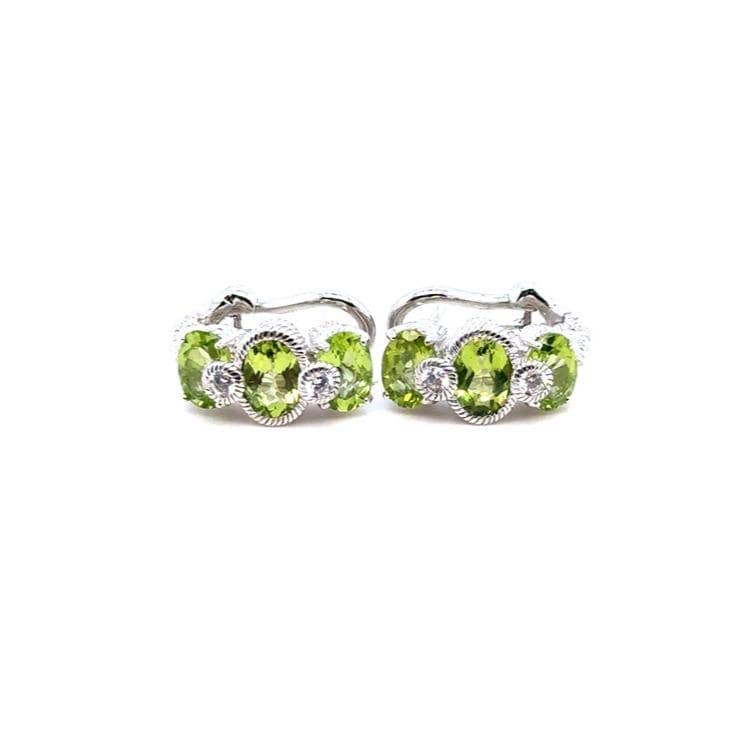 Judith Ripka Peridot Three-Stone Sterling Earrings - Lime Green