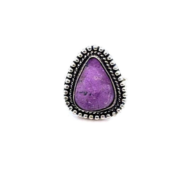 Purple Teardrop Stone Silver 925 Beaded Ring