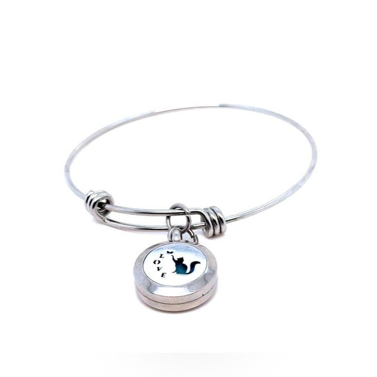 Silver Cat Love Charm Bangle Bracelet - Women Jewelry (C1)