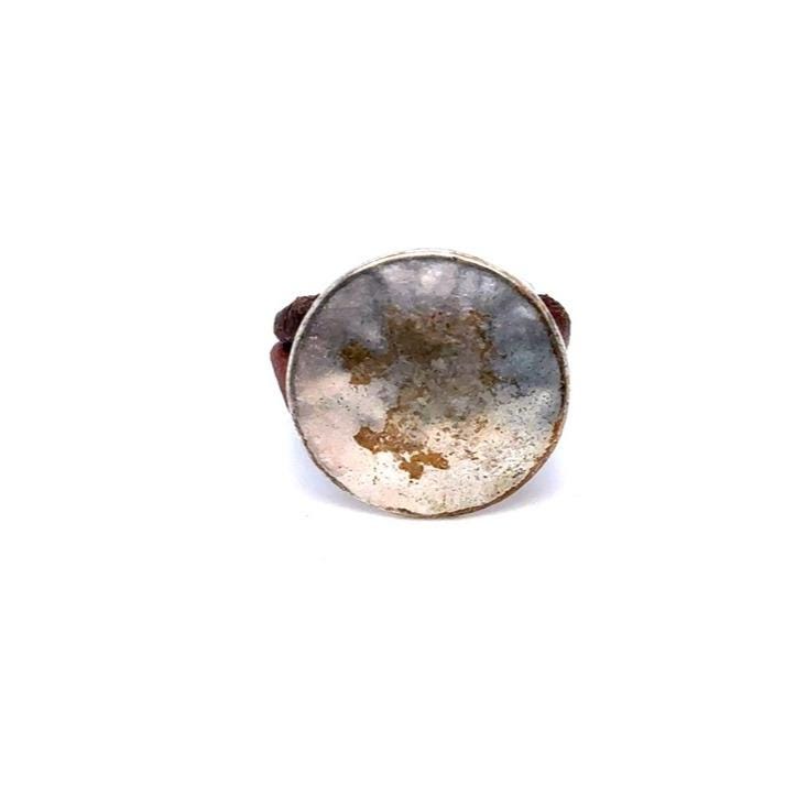Handcrafted Brown Band Silver-Tone Round Statement Ring