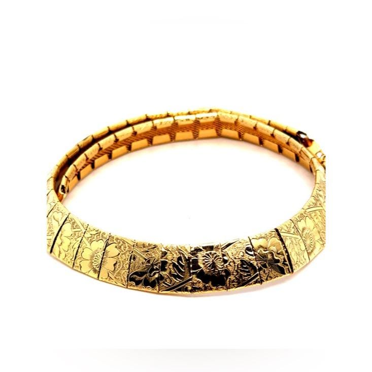 Gold Tone Floral Engraved Necklace