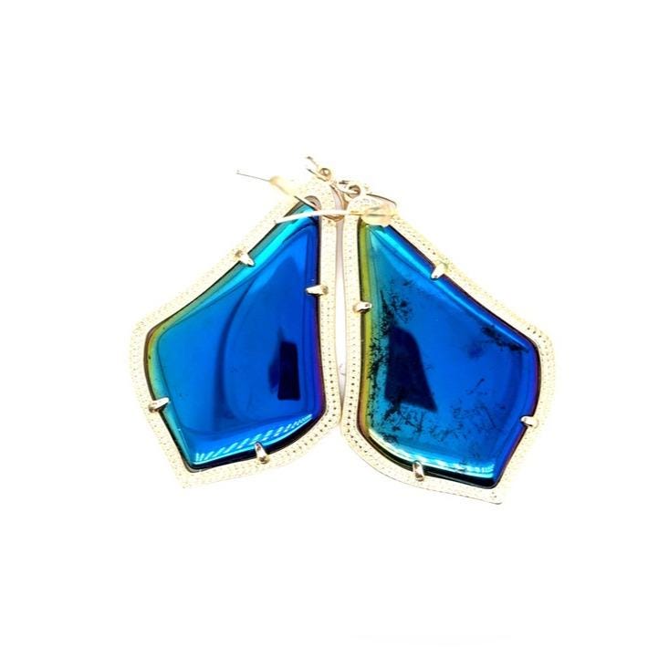 Kendra Scott Blue Iridescent Drop Earrings in Gold Frame