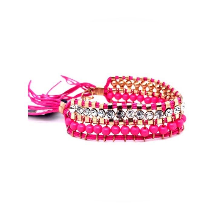 Pink Beaded Crystal Wrap Bracelet (E5)