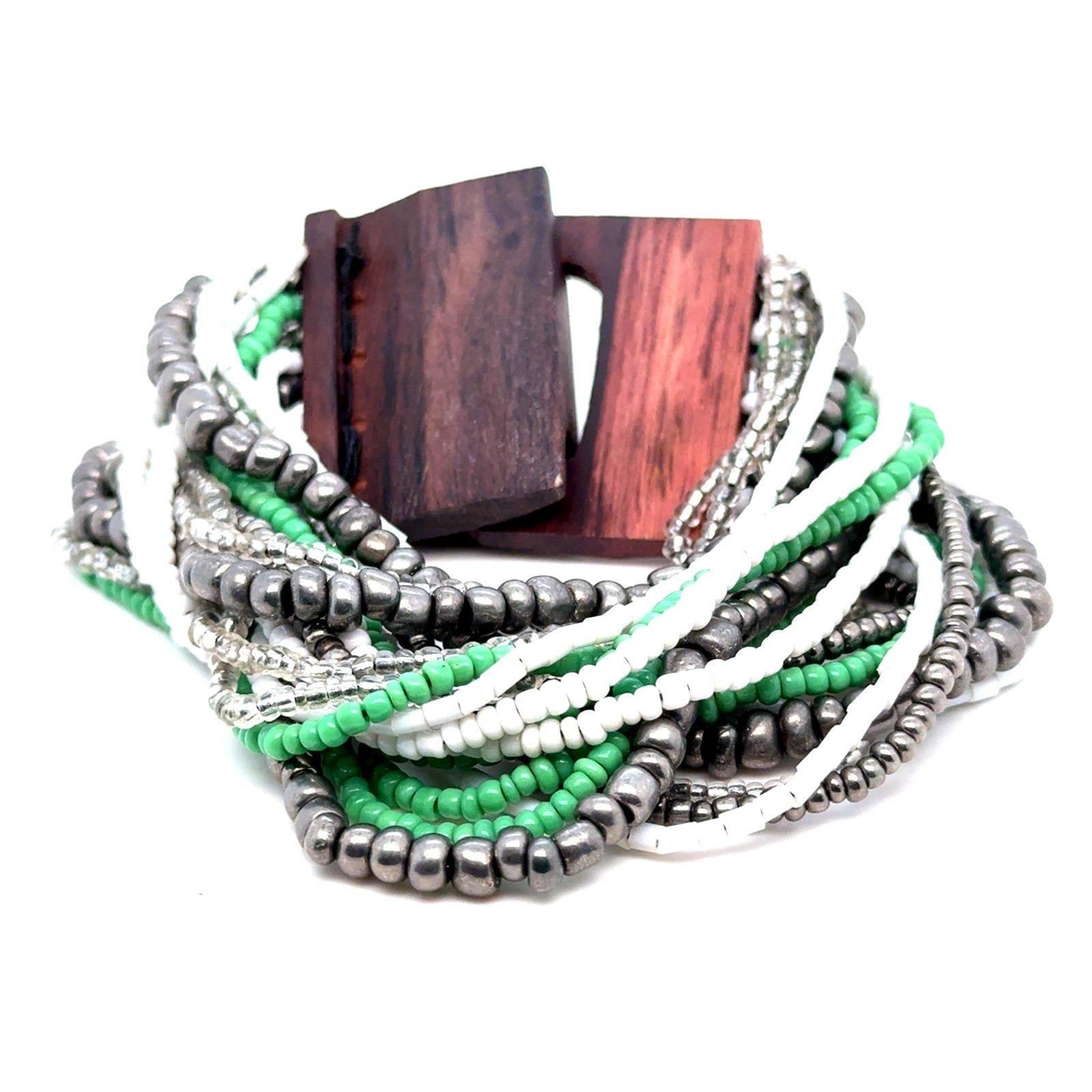 Multi-Strand Beaded Bracelet Wooden Closure (d)