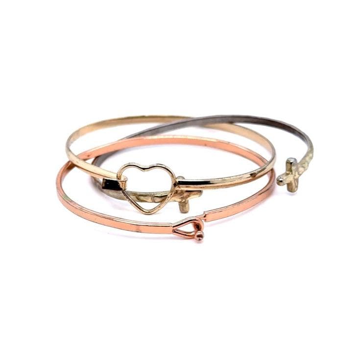 Heart Lock Mixed Metal Bangle Set - Women Jewelry (E5)