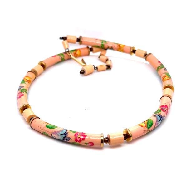 Floral Pink Beaded Choker Necklace (n2)