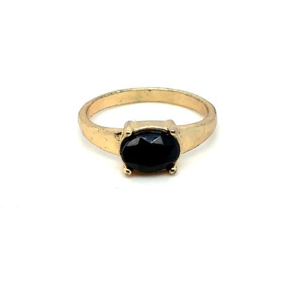 Gold-Tone Ring with Black Oval Stone - Elegant Women’s Ring