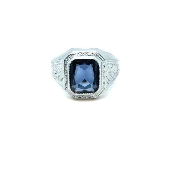 Silver Blue Stone Signet Ring