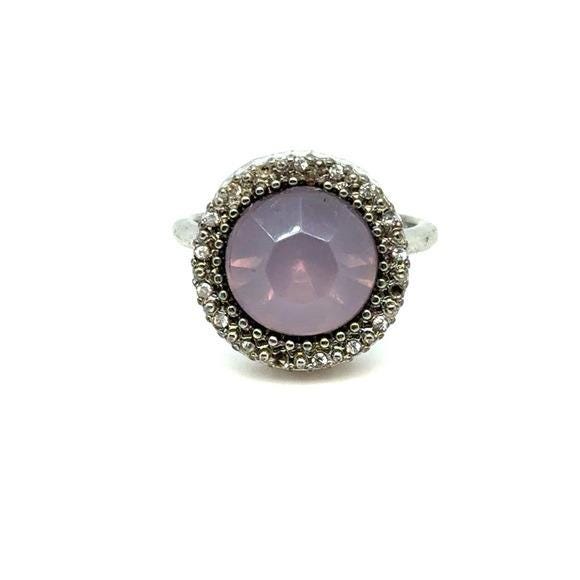 Silver Ring with Lavender-Center Stone and Halo Accent