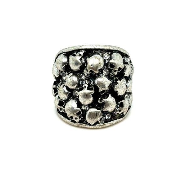 Silver Skull Cluster Statement Ring - Women's Jewelry