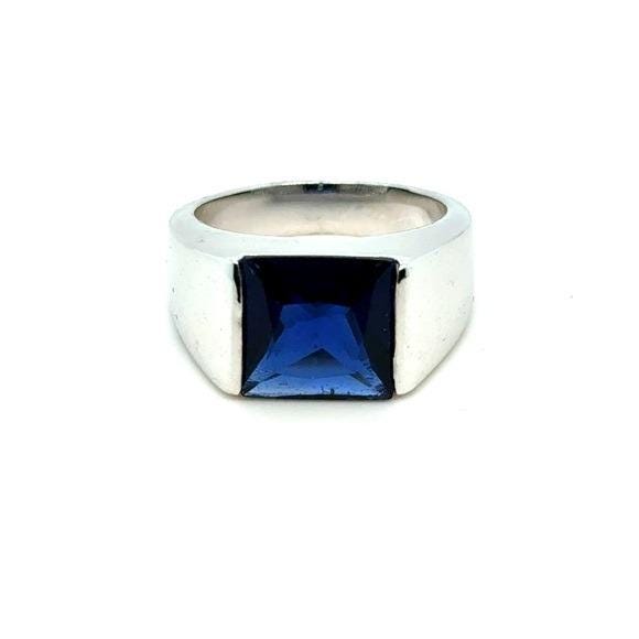 Square Blue Gem Sterling-Style Men's Ring