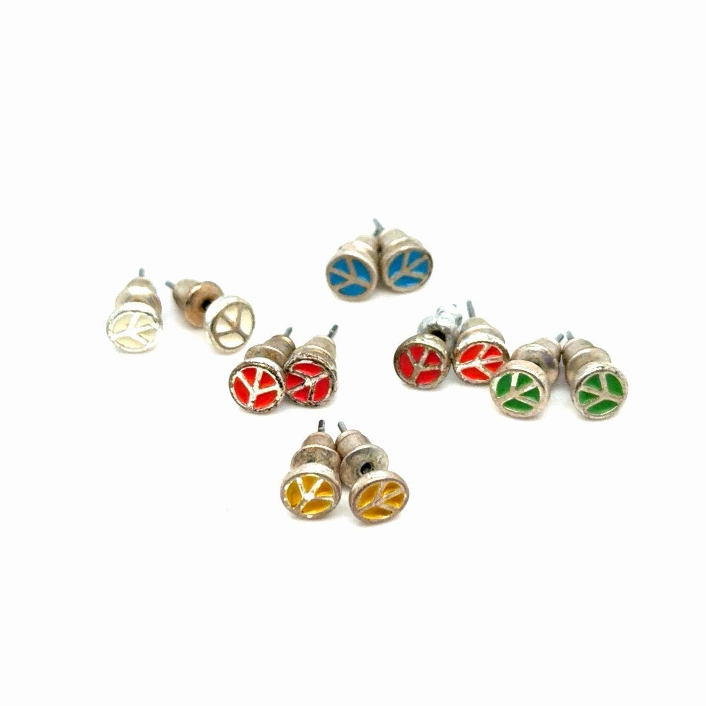 6 Pairs Multicolor Peace Stud Earrings