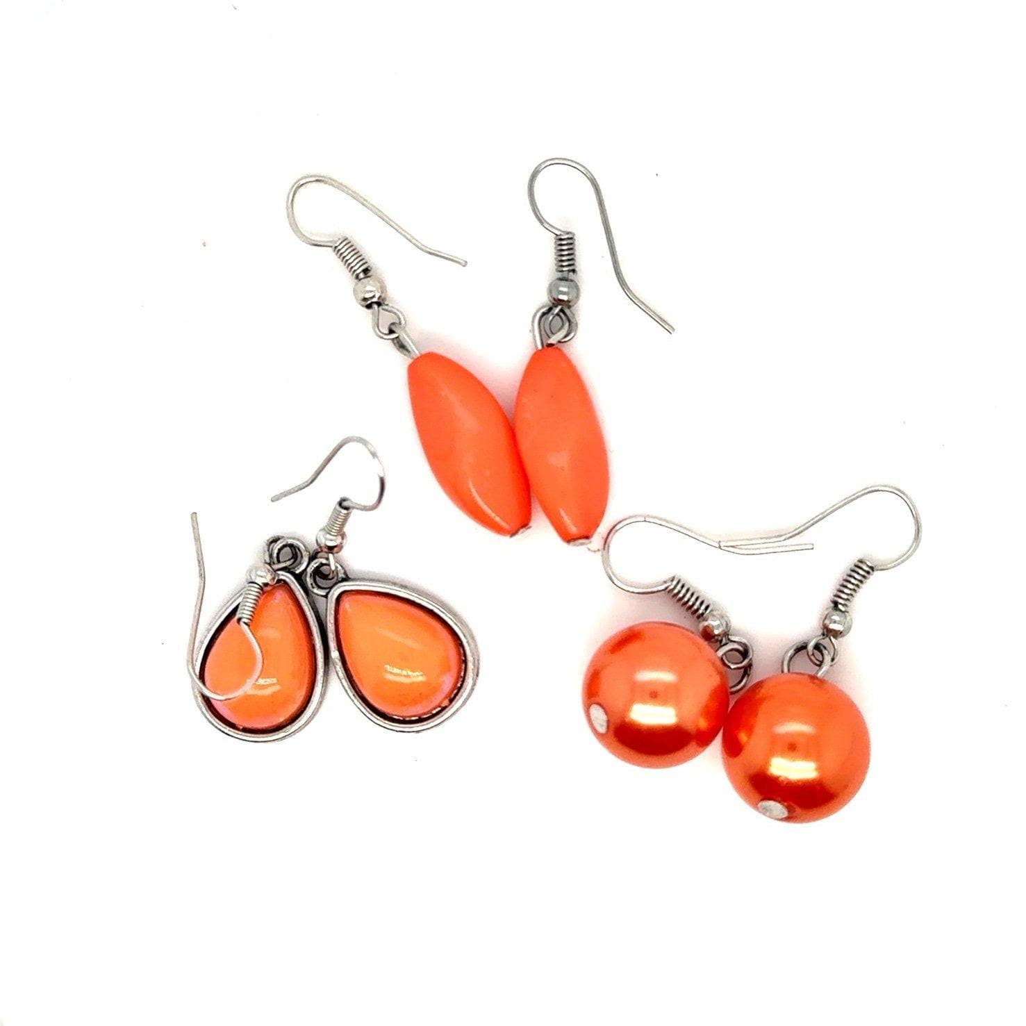 3 Pairs of Coral Color Earrings