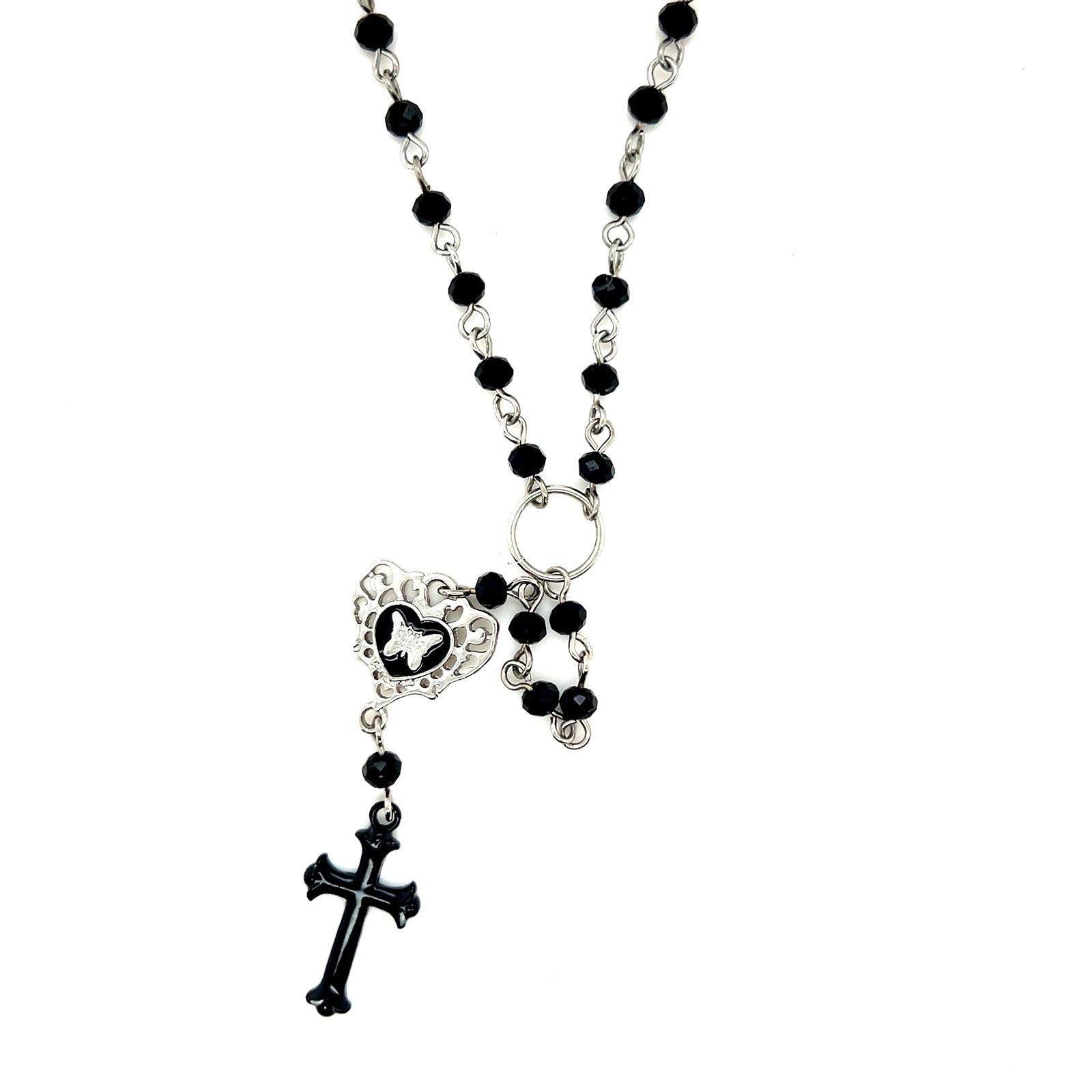 Black Stone Cross Necklace