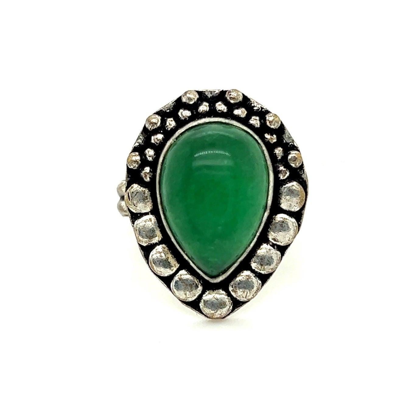 Teardrop Shaped Green Stone Ring