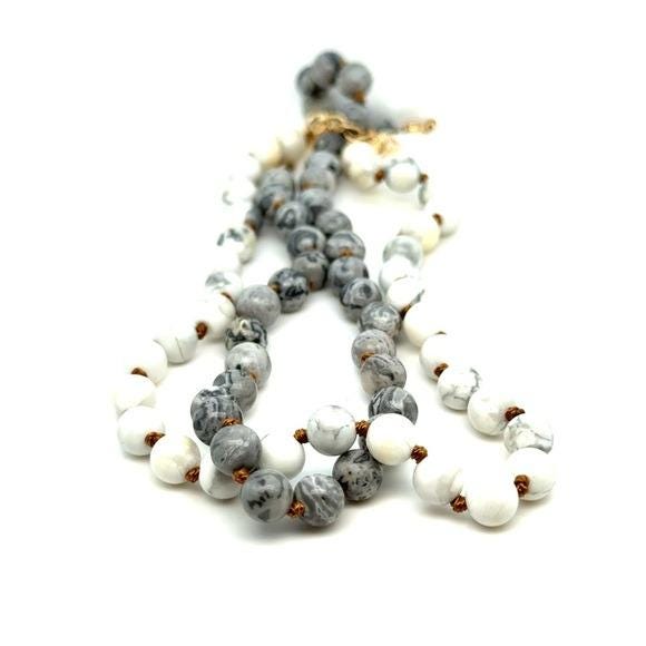 2 Handmade White and Gray Beaded Anklet - Women Jewelry (d)