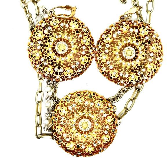 Gold Filigree Discs Statement Necklace & Earrings Set