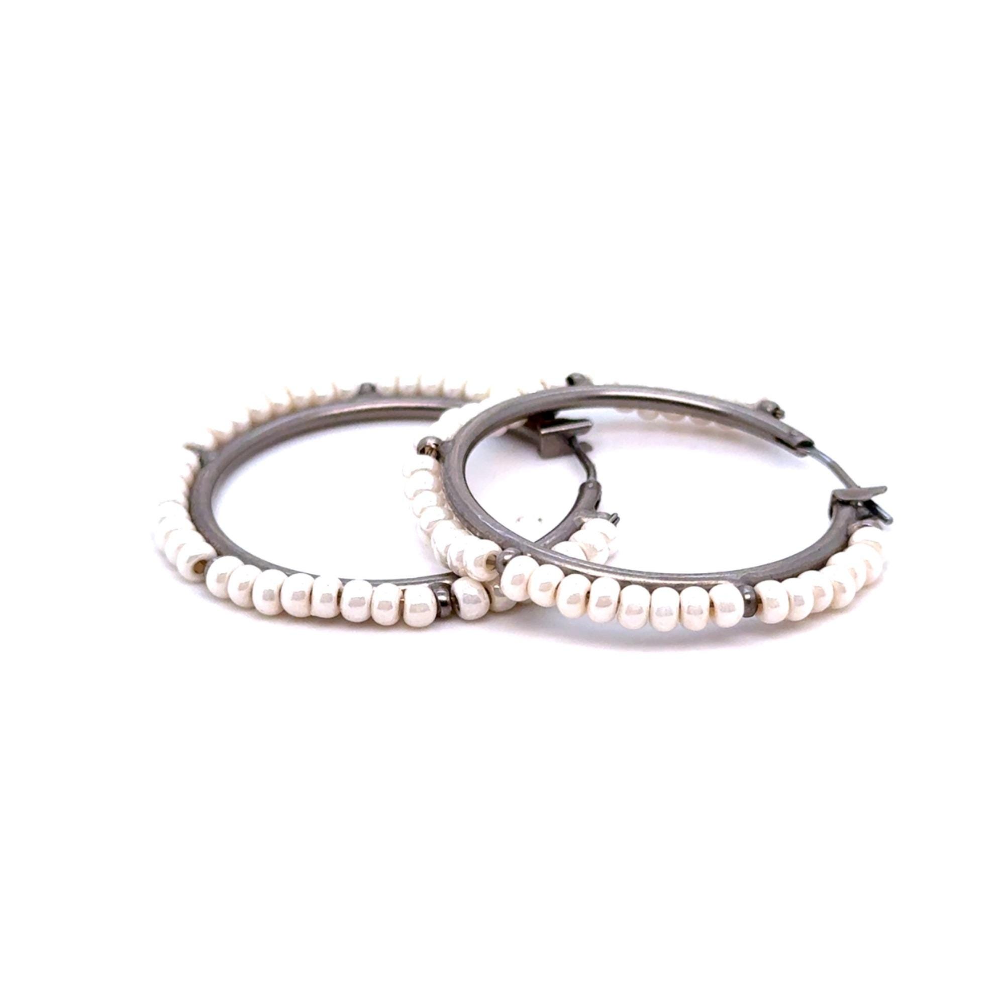 Sorrelli White Beaded Hoops Earrings