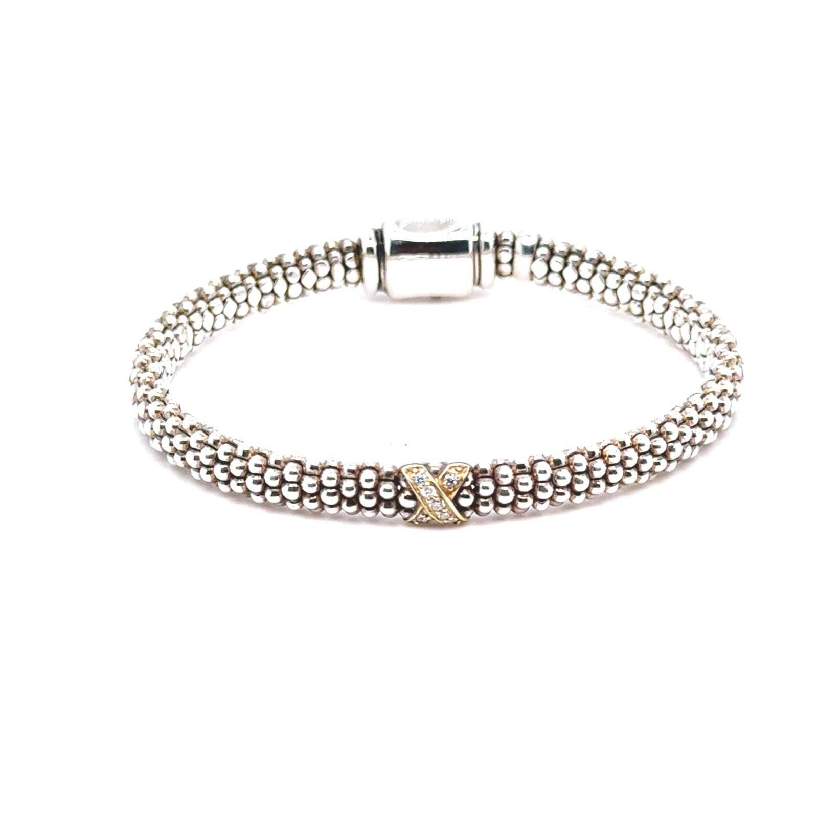 Lagos Caviar 925 750 Diamond X Two- Tone Bracelet