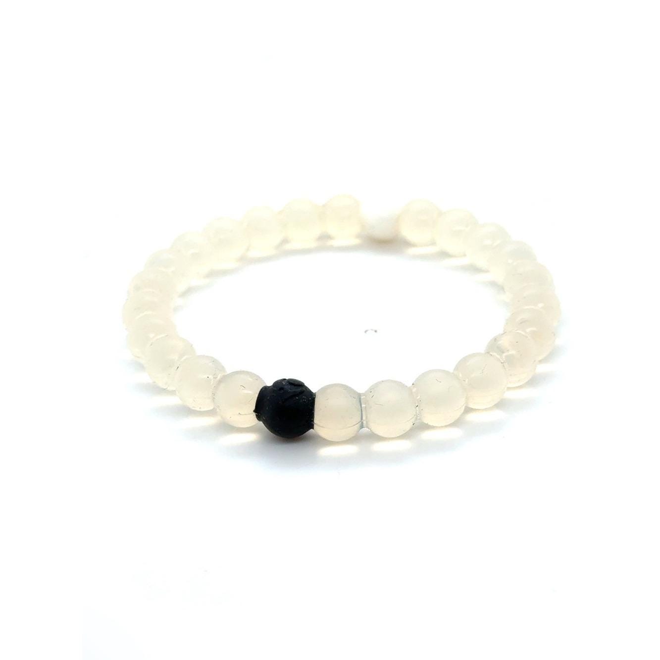 Lokai Clear White Beaded Bracelet with Single Black Accent