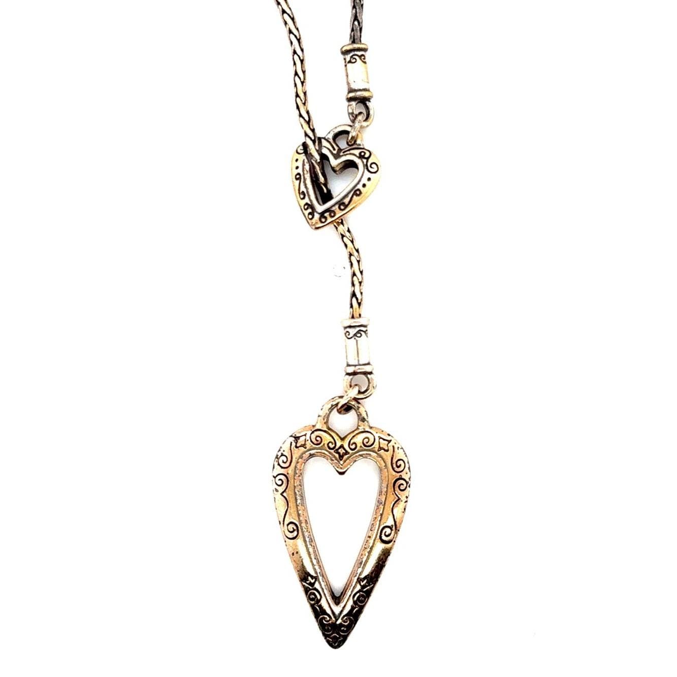 Brighton Silver Tone Double Heart Pendant Lariat Necklace