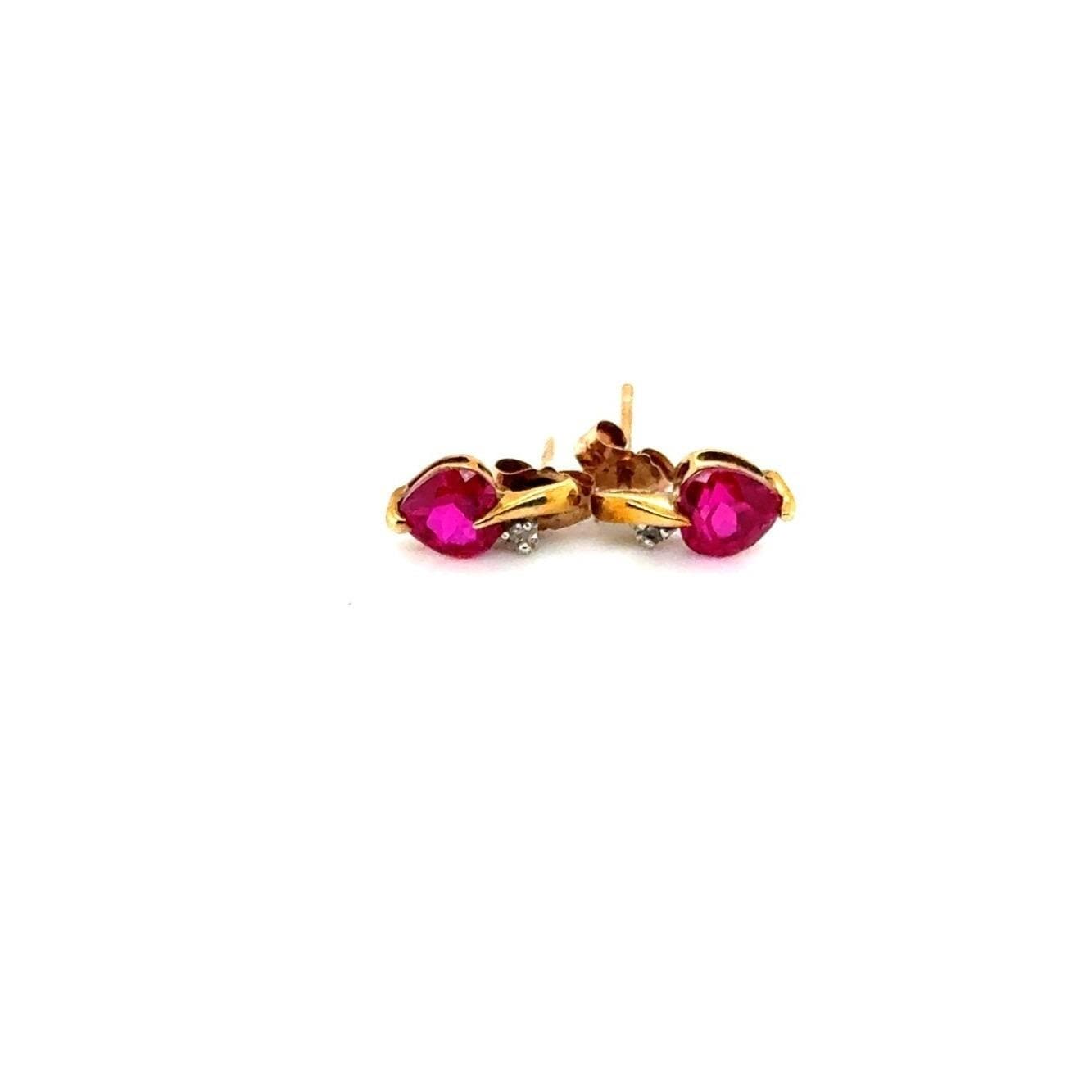 10K Gold Syn. Ruby Diamond Accent Stud Earrings