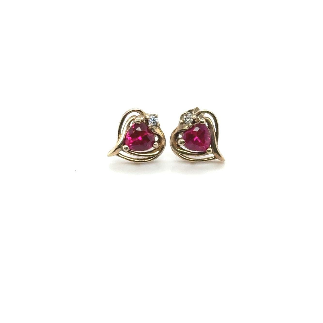 Gold Vermeil 925 Heart Stud Earrings with Pink Gemstone