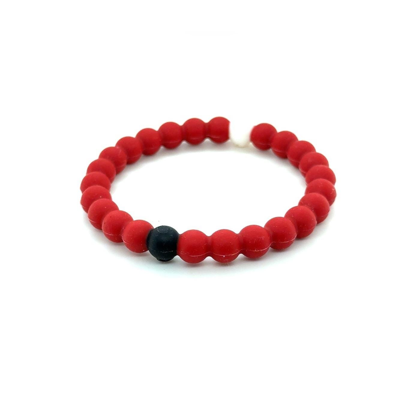 Lokai Deep Red Beaded Bracelet with Black and White Accent Beads