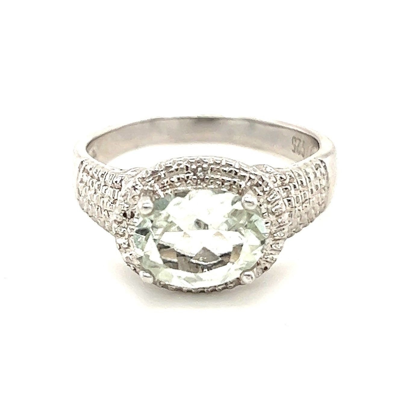 STAMPED 925 Sterling Silver Green/White Stones Ring