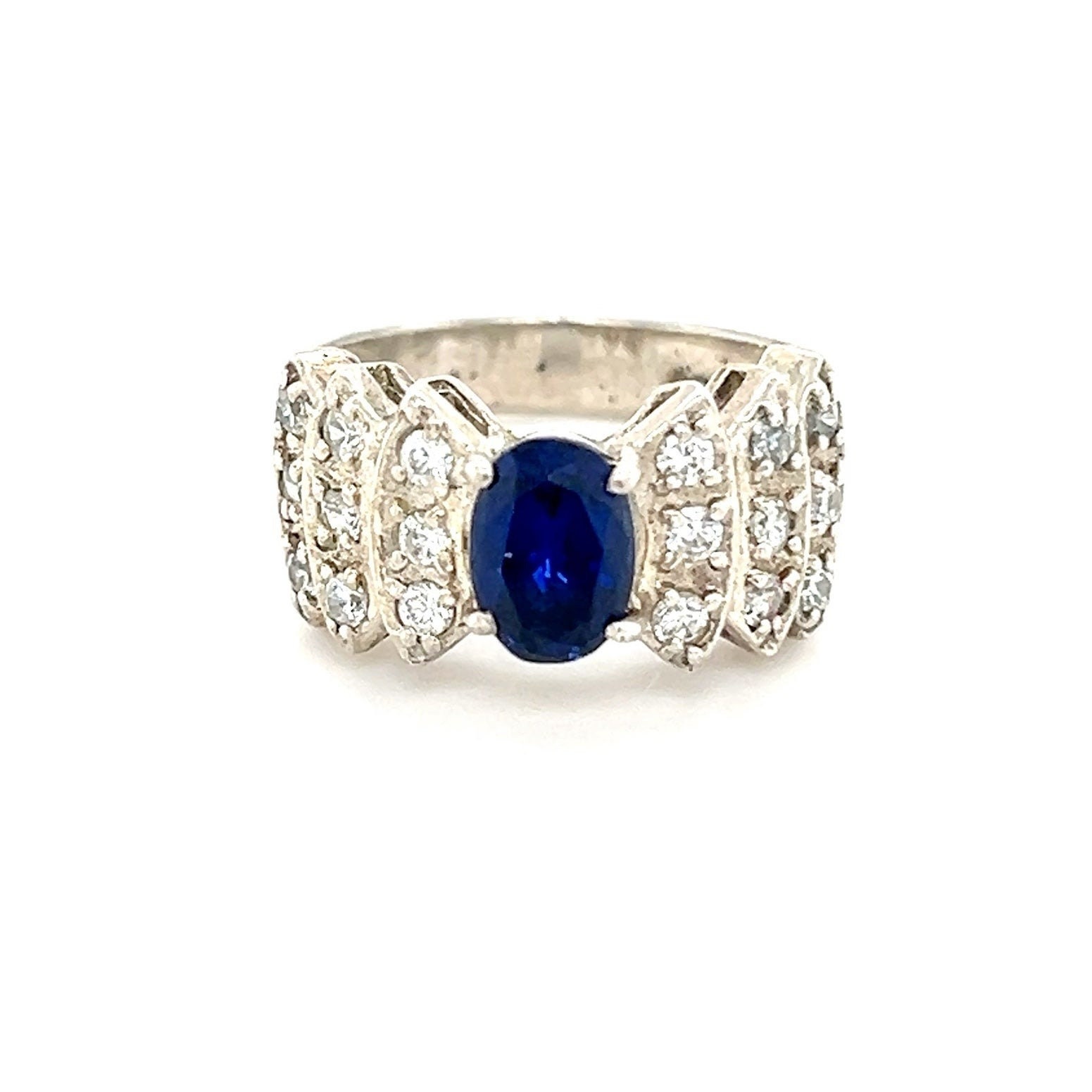 Sterling Silver 925 Cz White/Blue Zirconia Ring