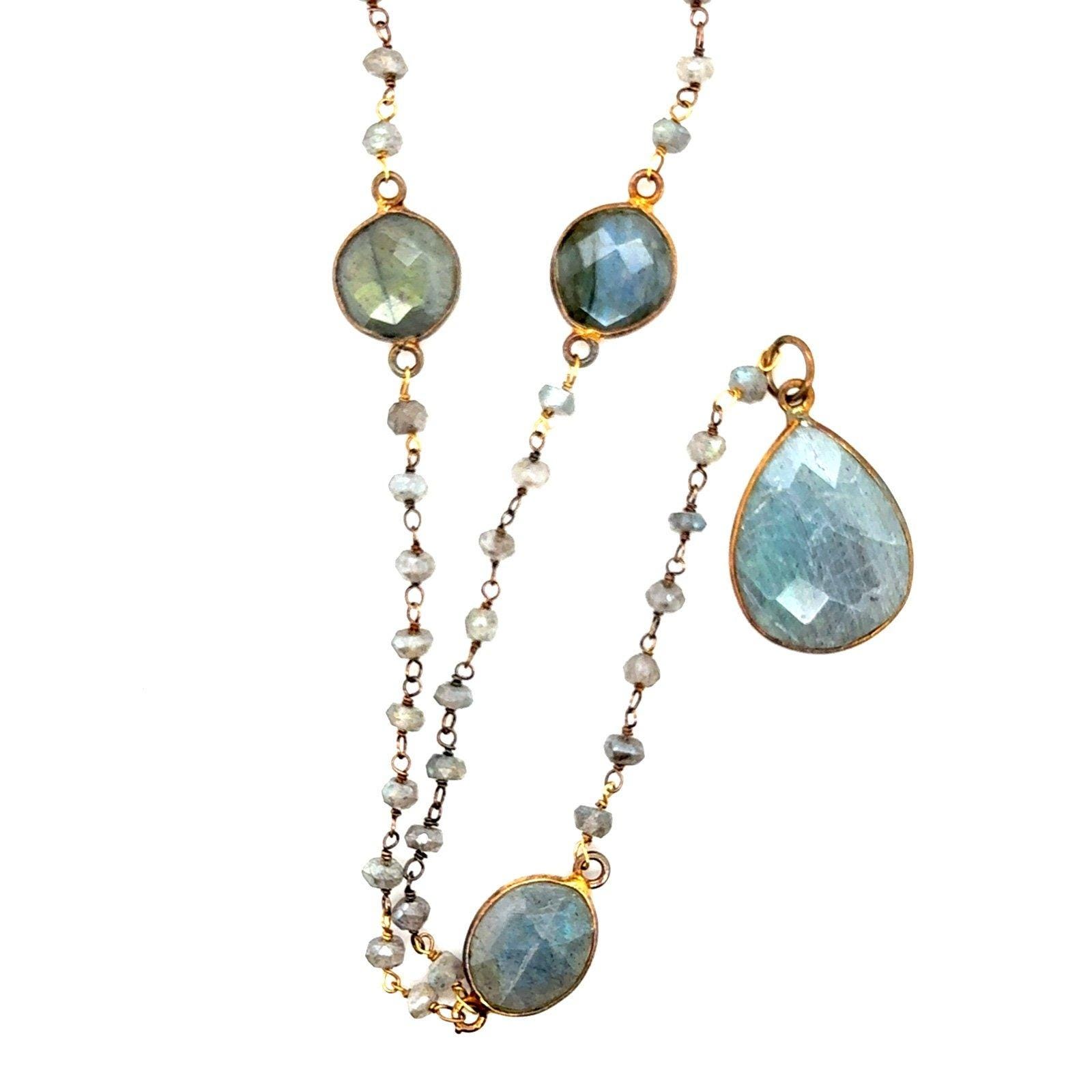 Beaded Stone Lariat Necklace