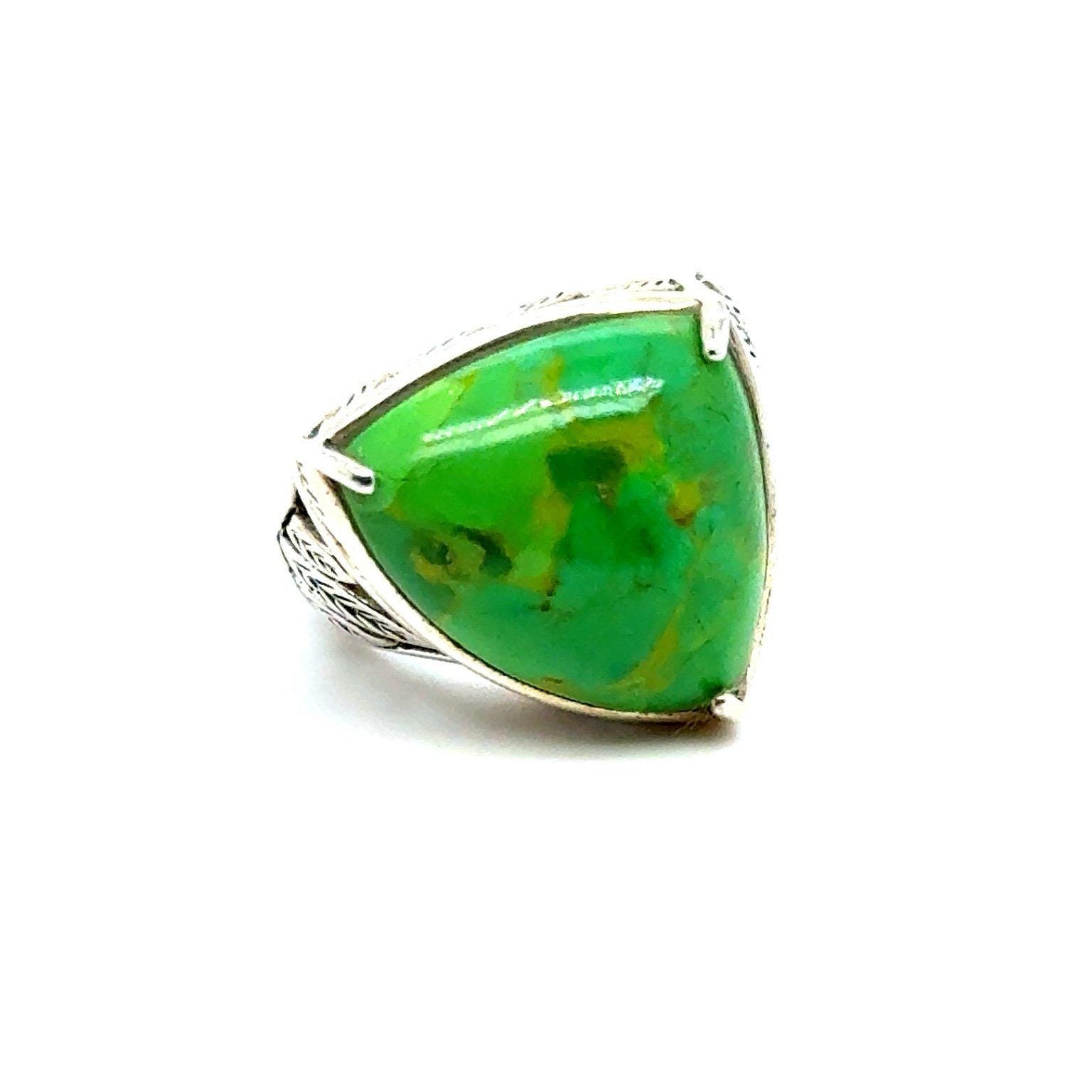 Large Green Stone Silver 925 Ring