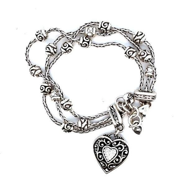 Brighton Silver-Tone Heart Charm Multi-Strand Bracelet