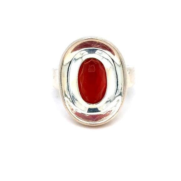 Robert Lee Morris Silver Ring with Red Oval Stone
