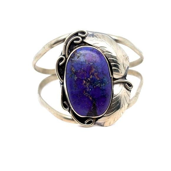 Signed Navajo Cuff Bracelet with Purple Stone