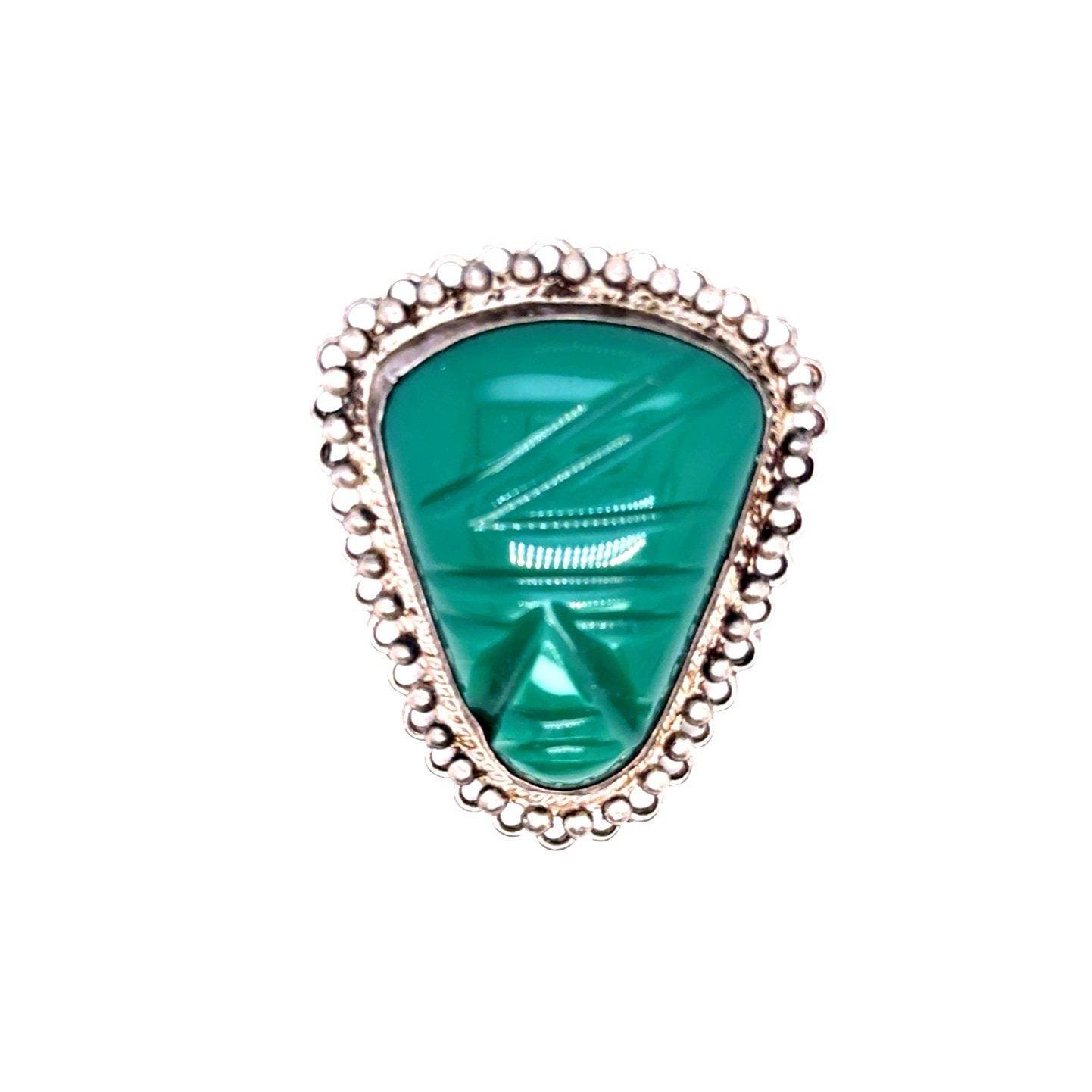 Sterling Mexico Green Stone Brooch
