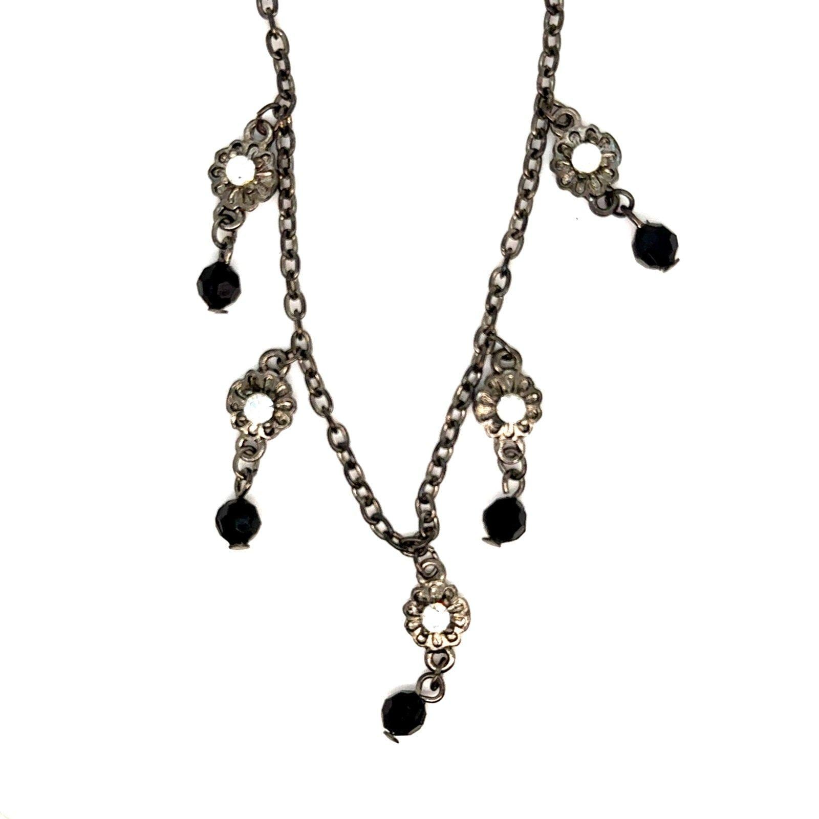Black Chain Flower Crystals Charm Necklace (n1)