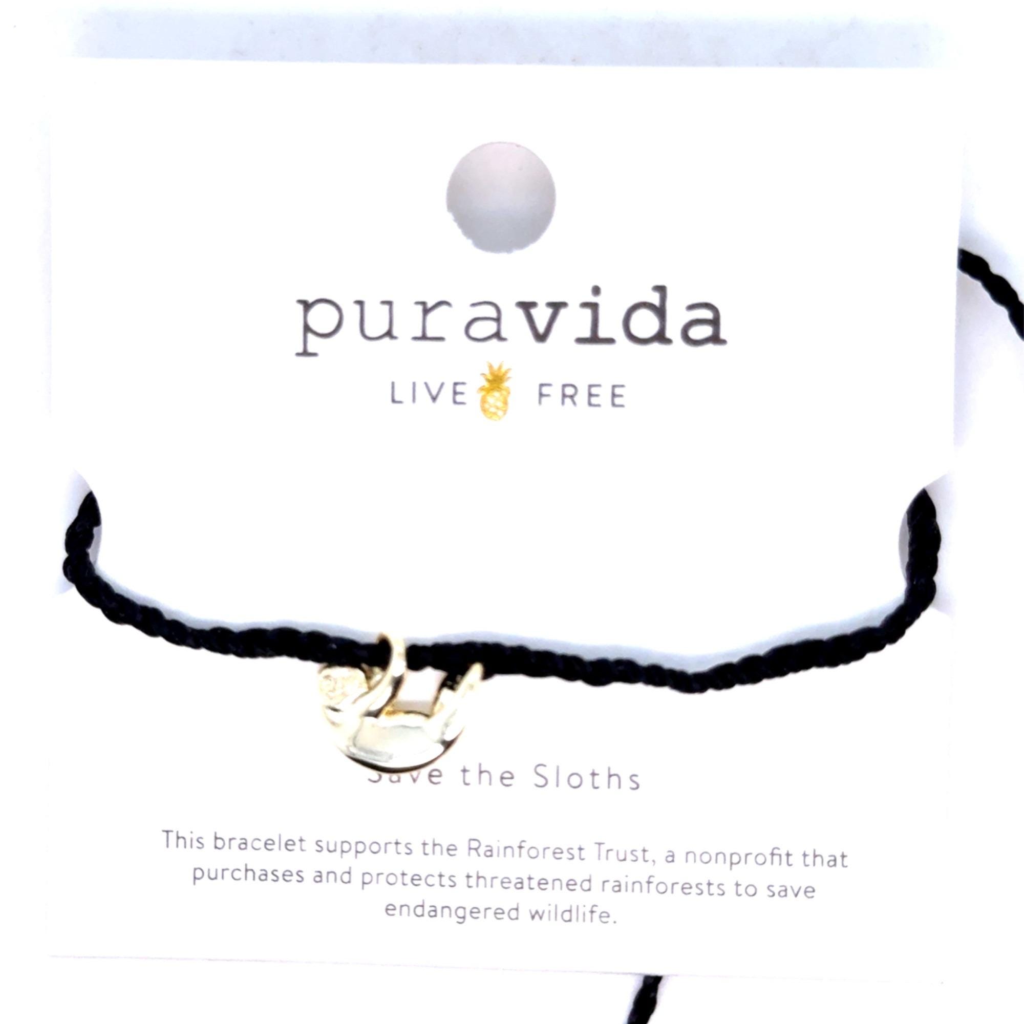 Pura Vida Black Cord Golden Sloth Bracelet