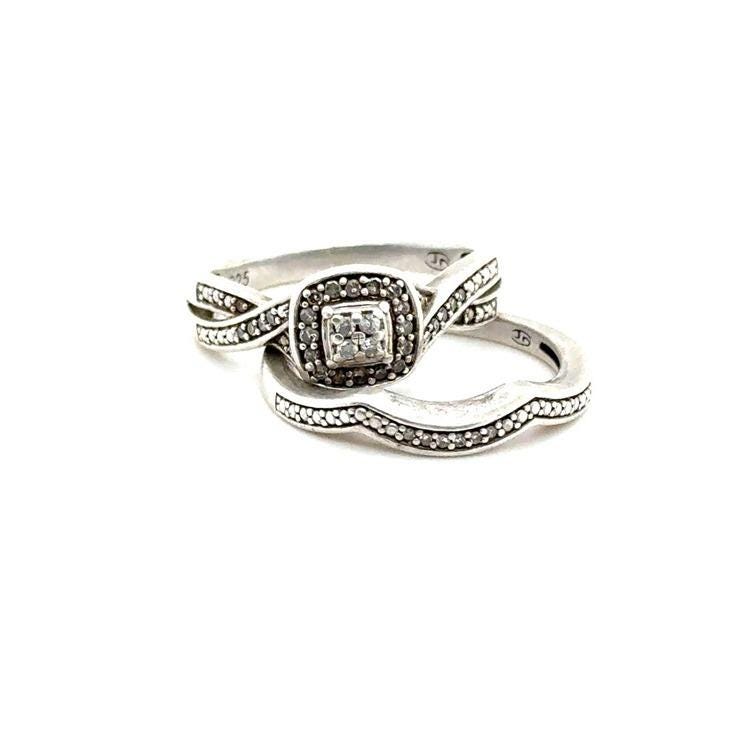 Sterling Silver 925 Diamond Engagement Ring Set