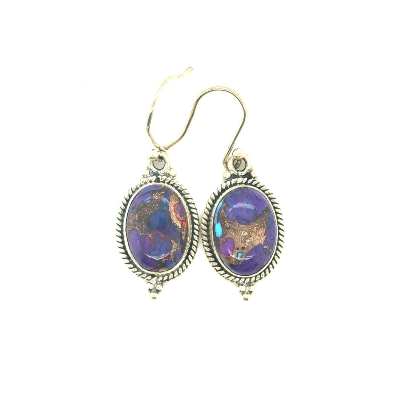 Sterling Style 925 Purple Oval Drop Earrings