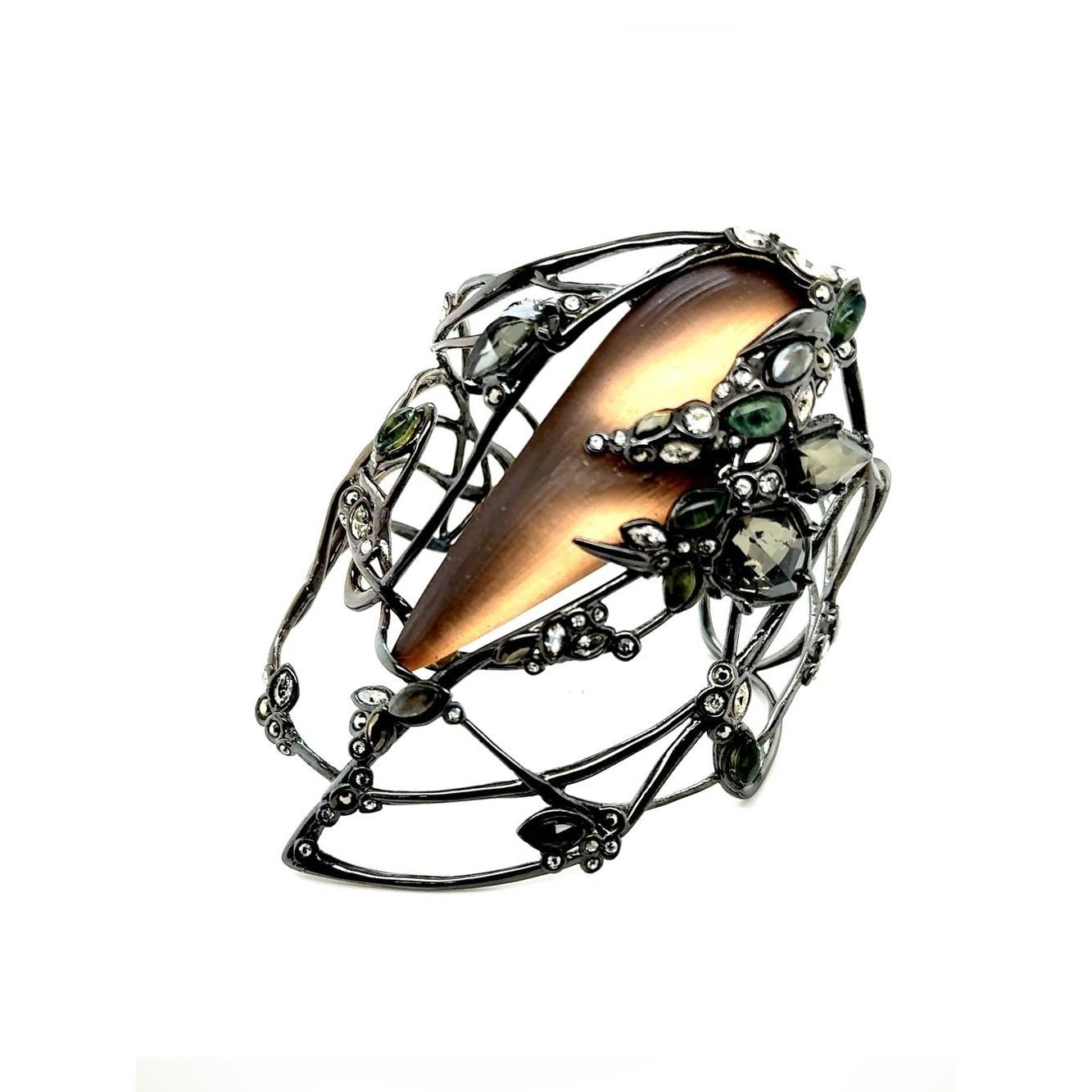 Alexis Bittar Bronze Teardrop & Green Crystal Statement Bracelet