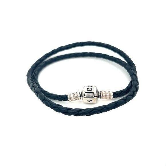 Pandora Black Double Wrap Leather Bracelet (14.5" L)