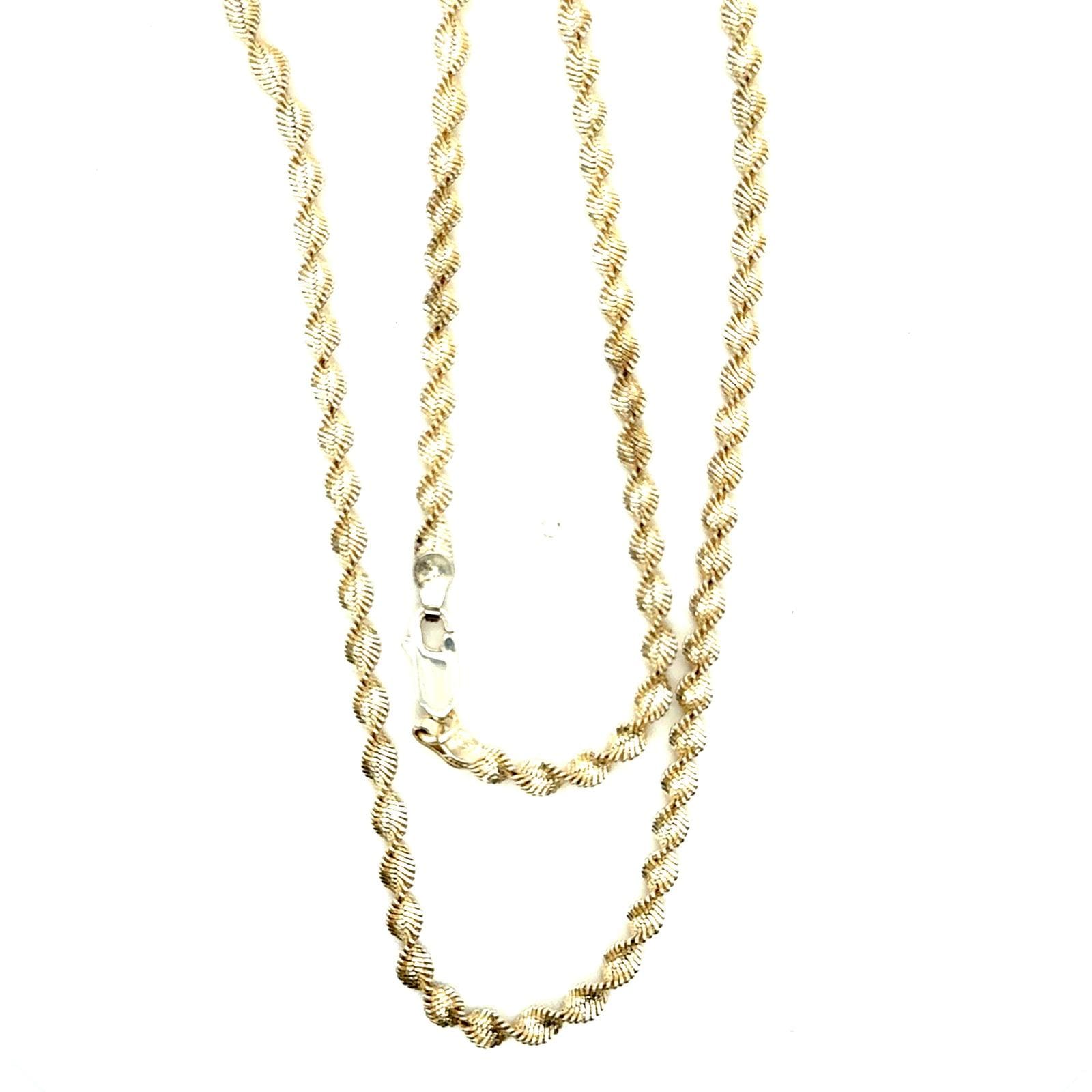 Sterling Silver 925 Twisted Rope Chain Necklace 20 Inch 3mm Lobster Clasp