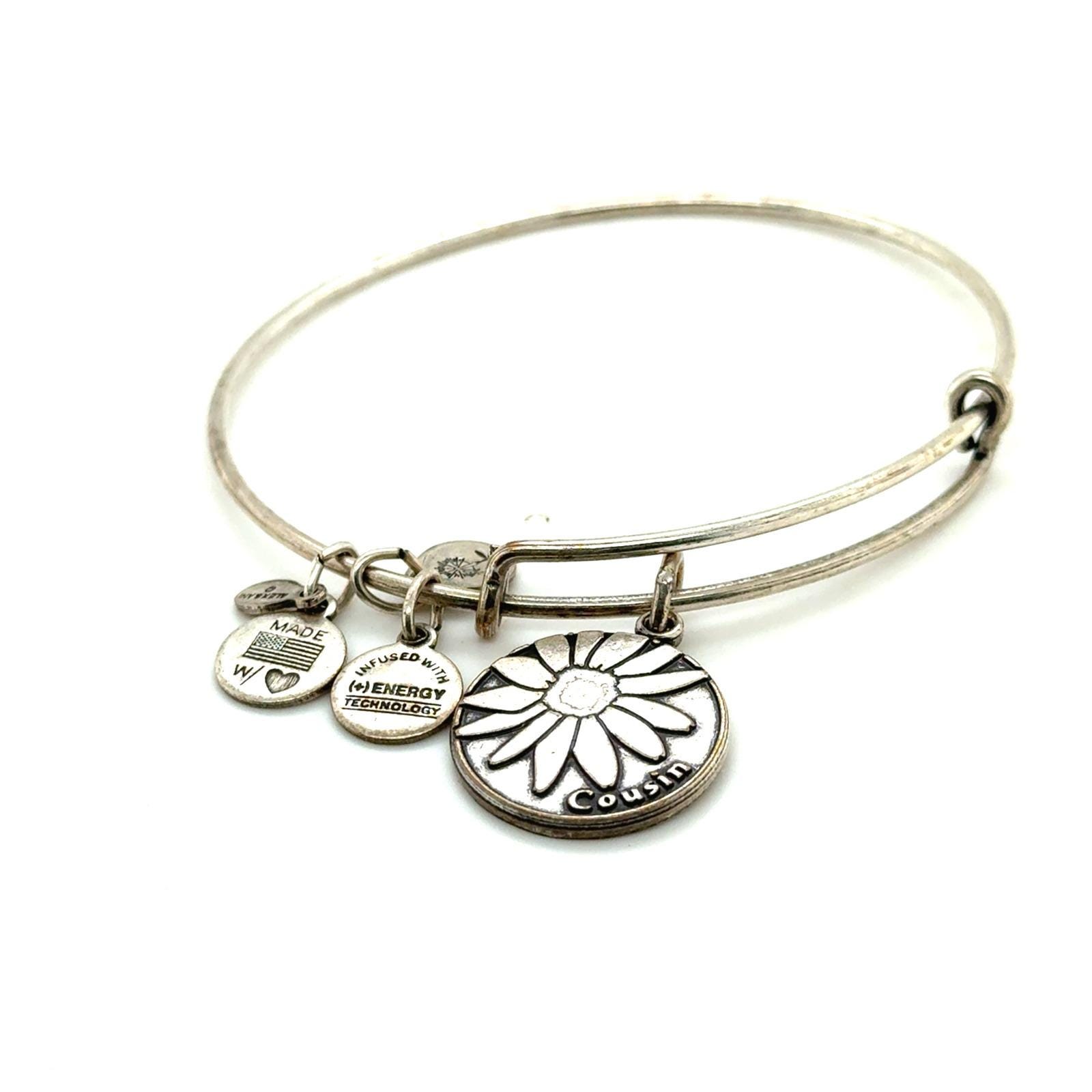 Alex and Ani Cousin Daisy Charm Bangle Bracelet Rafaelian Silver Finish Flower