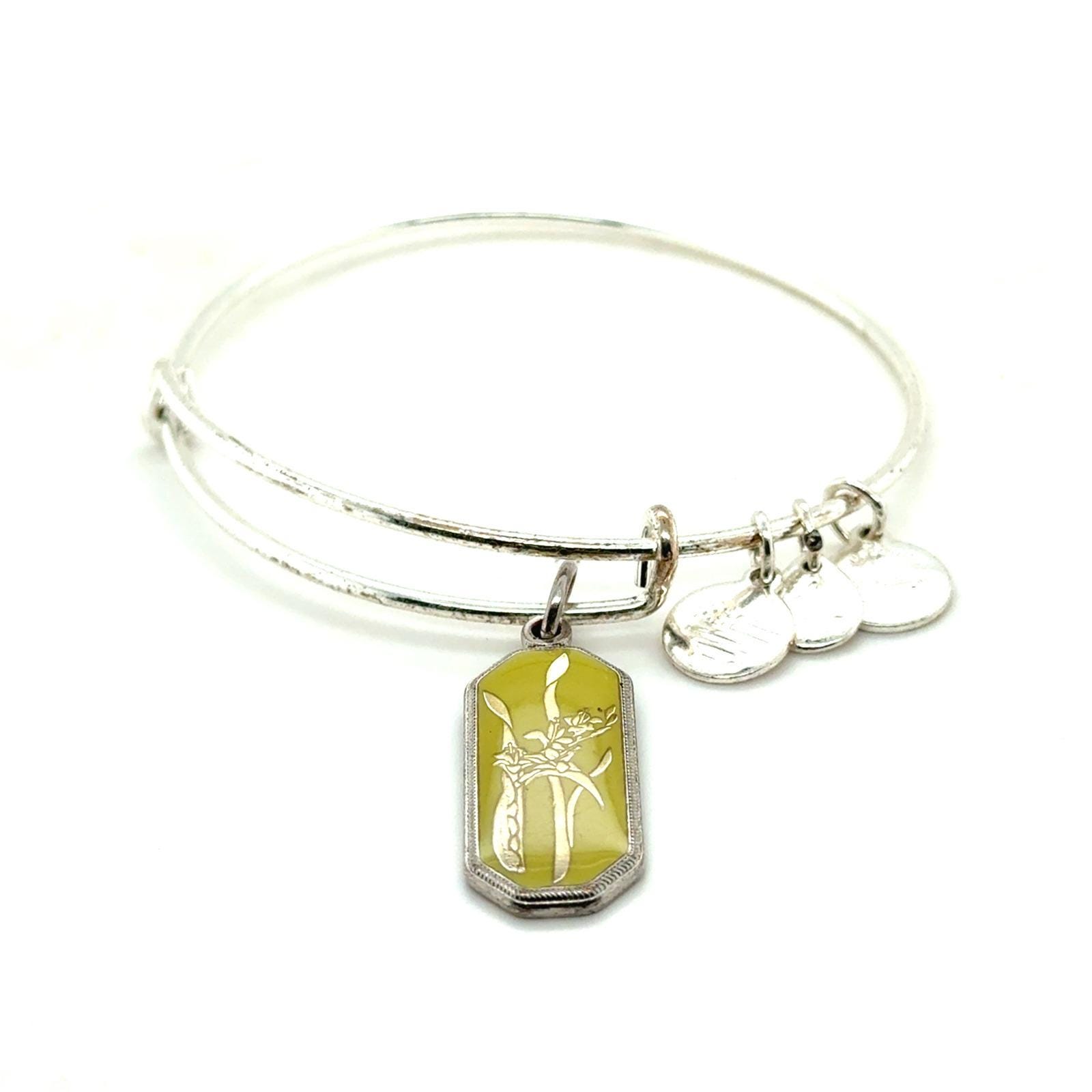 Alex and Ani Gladiolus Flower Charm Bangle Yellow Enamel Silver Tone Bracelet