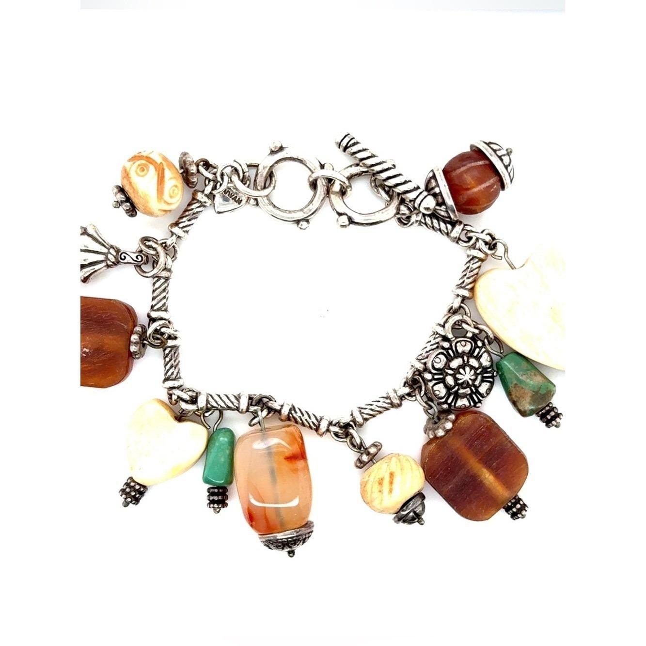 Brighton Multicolor Beaded Charm Bracelet — Brown, Green, Cream