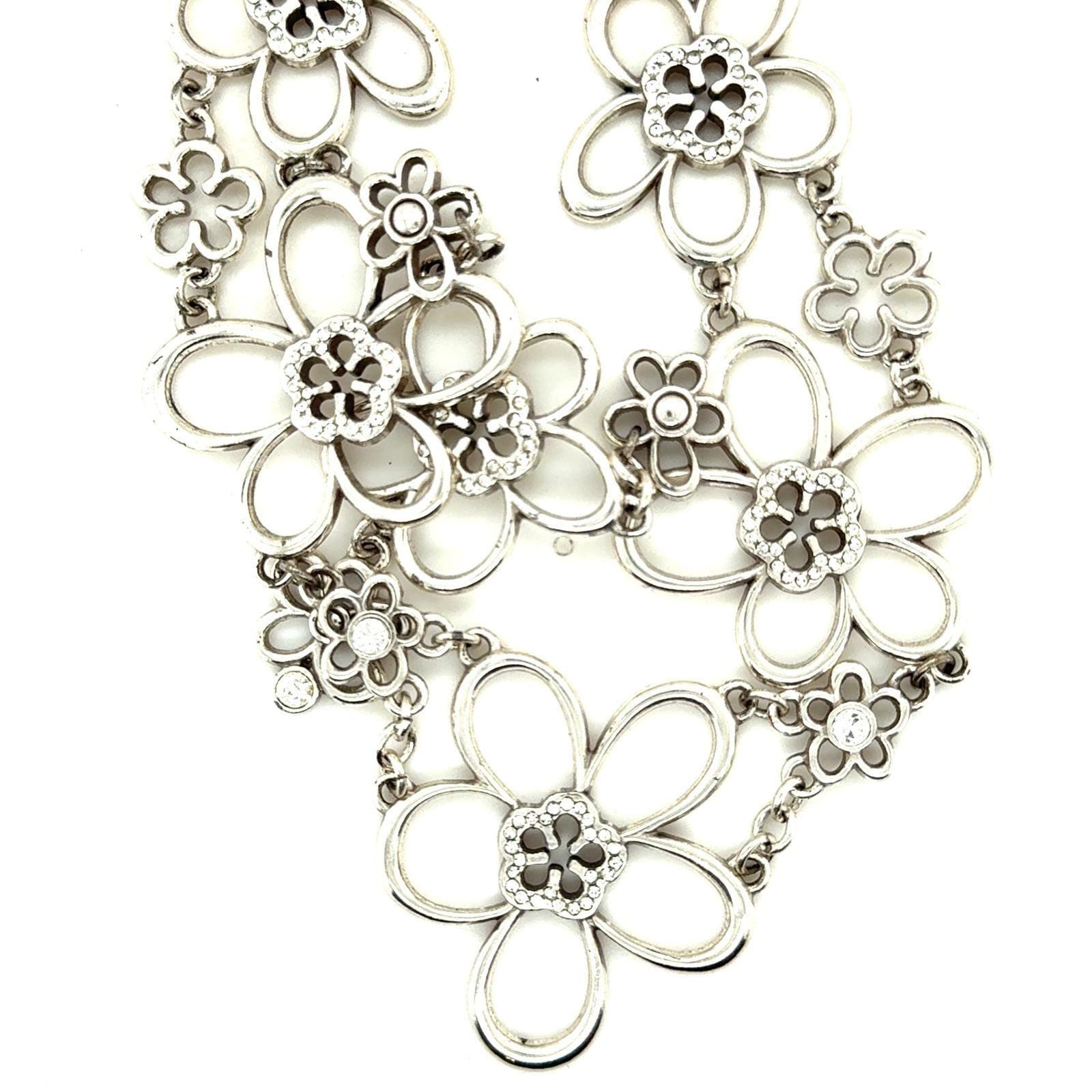 Brighton Silver Tone Crystal Floral Bib Statement Necklace